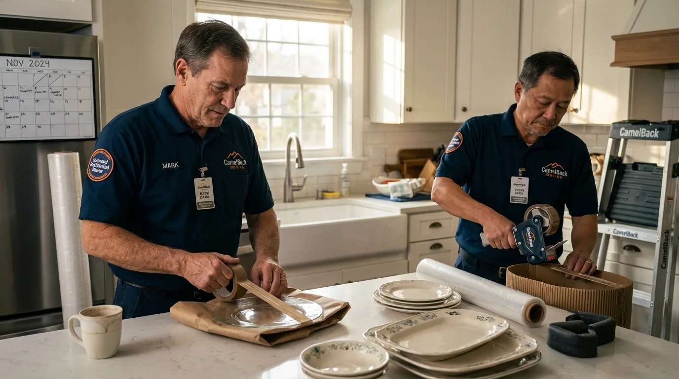 Professional crew packing kitchen dishware in Cass City, MI